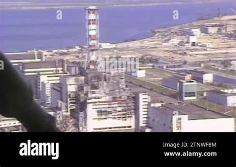 Chernobyl Nuclear Power Plant 1986 Helicopter Overflight Stock Video