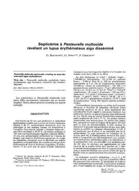 PDF Septicémie à Pasteurella multocida révélant un lupus érythémateux