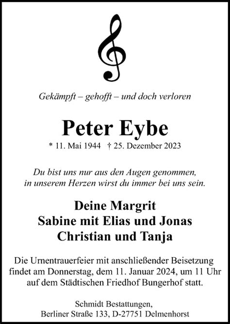 Traueranzeigen Von Peter Eybe Noz Trauerportal