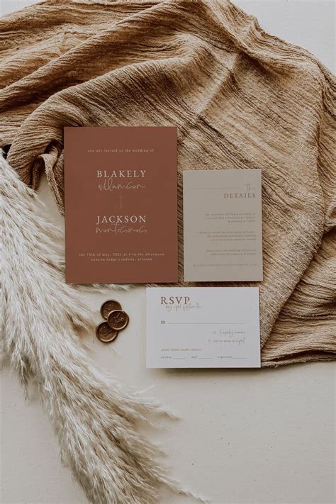 Dusty Terracotta Wedding Invitation Suite Template Rust Etsy