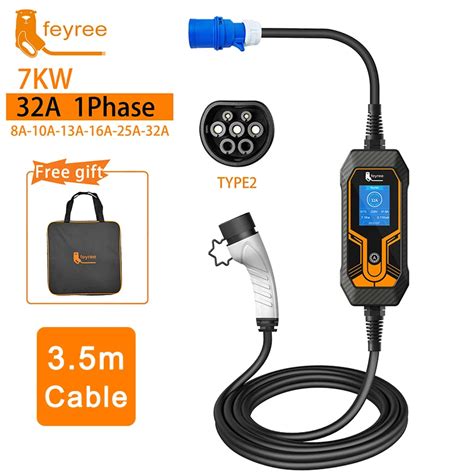 Feyree 11KW 16A 3相evポータブル充電器32A 7KW Type2 3 5mケーブルevse充電ボックス車の充電器ceeプラグ