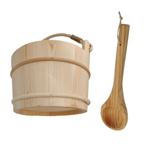 Seau En Bois de Sauna de 6L avec Ensemble Combiné de Louche Salle de