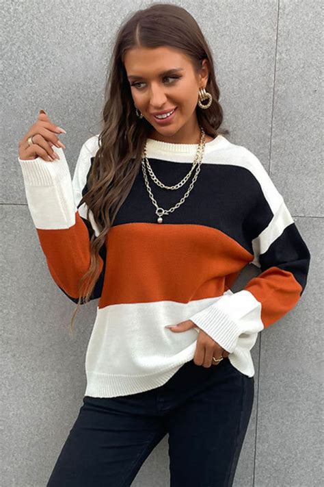 Longing For Fall Color Block Sweater Gray L Color Block Sweater