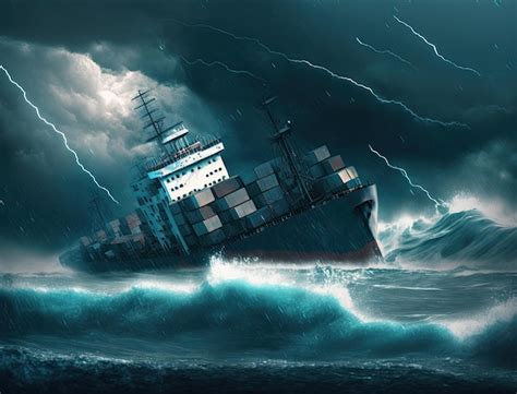 Premium AI Image | Cargo ship with containers on deck in storm sea and ...