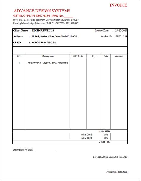 GST Tax Invoice Format in Excel, Word, PDF and PDF | Invoice format, Invoice format in excel ...