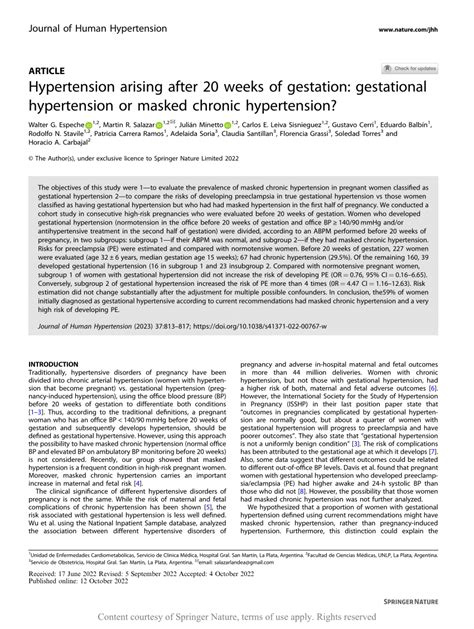 Hypertension Arising After 20 Weeks Of Gestation Gestational Hypertension Or Masked Chronic