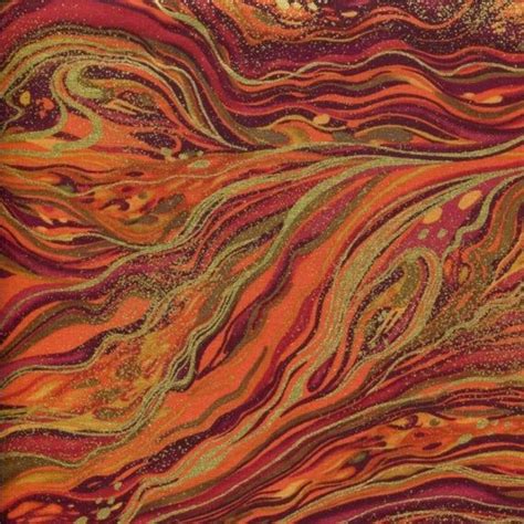 Palazzo Gold Metallic Abstract Marbling Harvest Orange Fabric Etsy