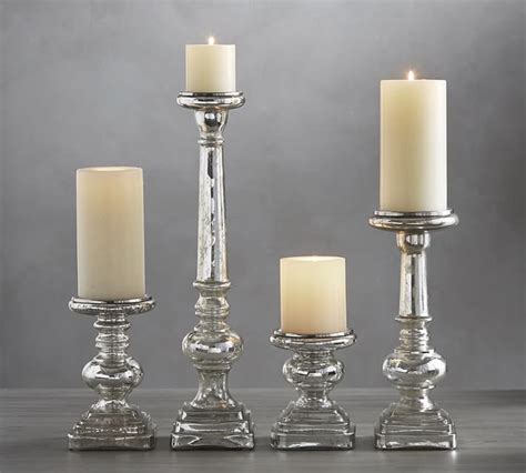 Pottery Barn Antique Mercury Glass Pillar Candle Holder Large