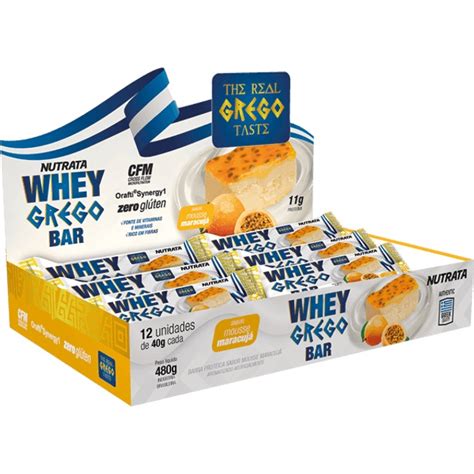 CAIXA WHEY GREGO BAR SABOR MOUSSE DE MARACUJA 40G NUTRATA 12 UND