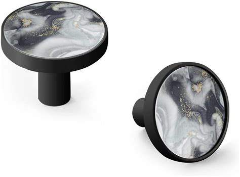 AAMPEAR 6 Pack Black Cabinet Knobs Gray Marble Agate Dresser Knobs Flat