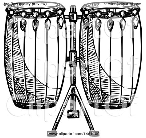 Clipart Of A Sketched Set Of Conga Drums Royalty Free Vector