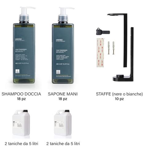 Kit Dispenser Eco Per Hotel Shampoo Doccia E Sapone Mani