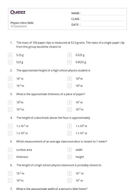 50+ physics worksheets for 10th Grade on Quizizz | Free & Printable