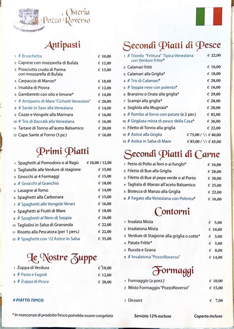 Carte Et Menus Osteria Al Pozzo Roverso Venise Thefork