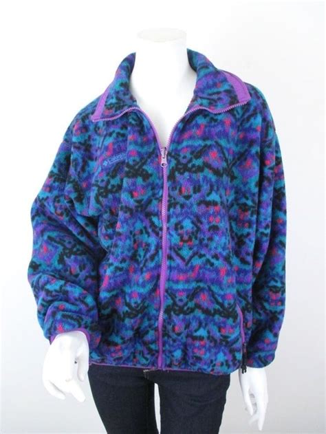 Vtg Columbia 90s Southwestern Tribal Aztec Purple Blue Fleece Jacket