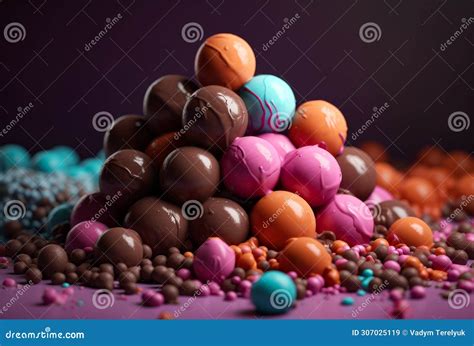 Delicious Chocolate Balls A Pile Of Chocolate Covered Candies With