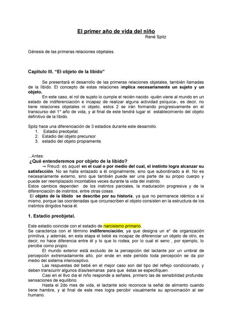 El primer año de vida del niño René Spitz El primer año de vida del