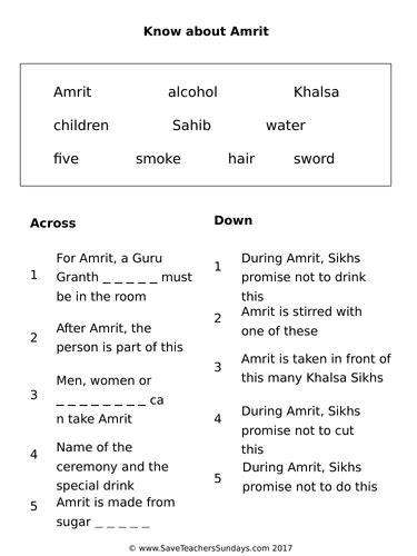 Sikh Ceremony Of Amrit Ks1 Lesson Plan And Differentiated Worksheets