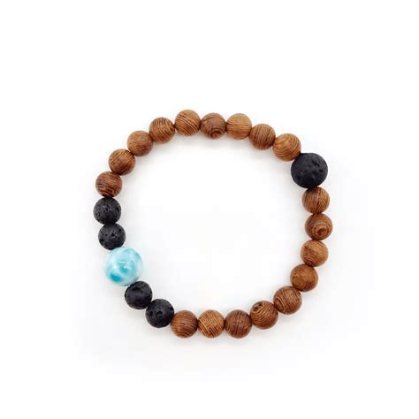 Armband Holzperlen Mit Larimar Und Lavastein Meermate