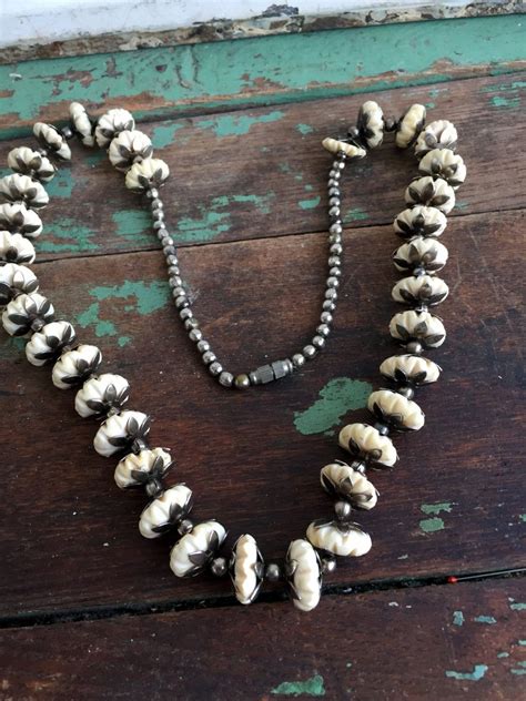 Vintage Boho Carved Flower Beads Ox Bone Necklace