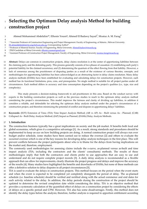 Pdf Selecting The Optimum Delay Analysis Method For Building