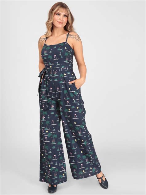 Edda Flamingo Palm Jumpsuit Lindy Bop