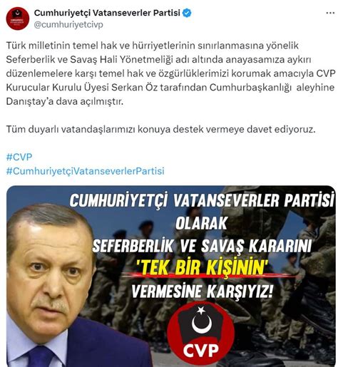 Cumhuriyet I Vatanseverler Partisi Seferberlik Y Netmeli Ini Dan Tay