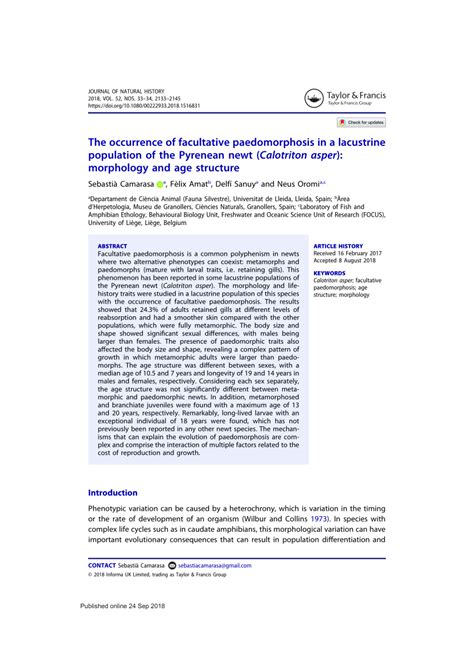 PDF The Occurrence Of Facultative Paedomorphosis In A Lacustrine