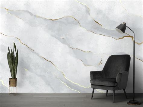 White Gold Marble Wallpaper, Marble Print Wallpaper - Magic Decor