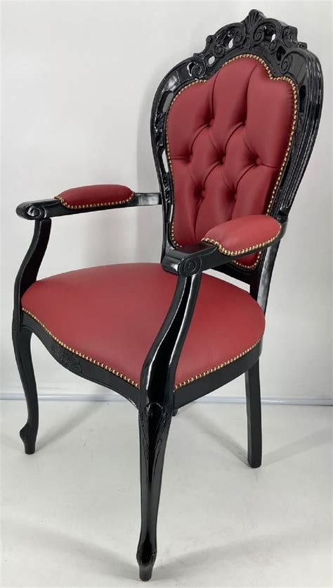 Casa Padrino Luxury Baroque Leather Dining Chair With Armrests Bordeaux