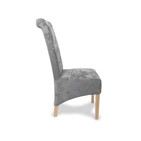 Arora Floral Fabric Dining Chairs In Antique Grey In A Pair