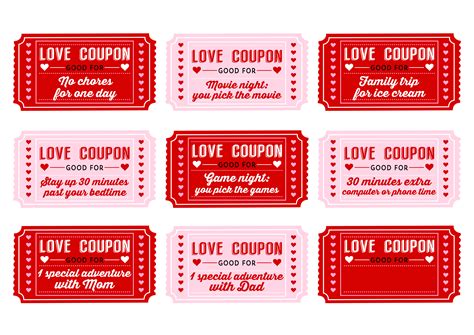 Free Printable Love Coupons for Kids On Valentine's Day | Catch My Party