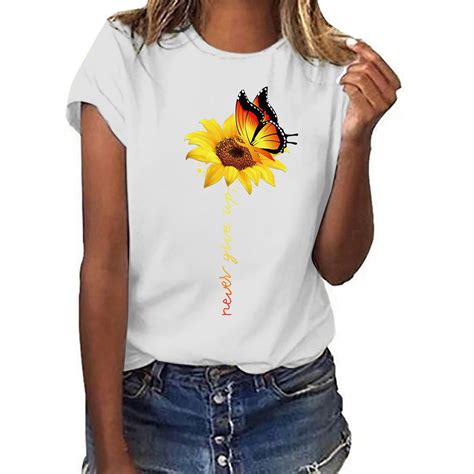 Buy Whatsnew Women Plus Size Sunflower Print Short Sleeved T Shirt Blouse Tops At Affordable