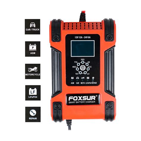 Foxsur Charger Aki Kendaraan 150w 12 24v 12a 200ah With Lcd Fbc122412d Red