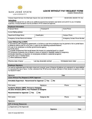 Fillable Online Sjsu Leave Without Pay Request Form PDF Sjsu Fax