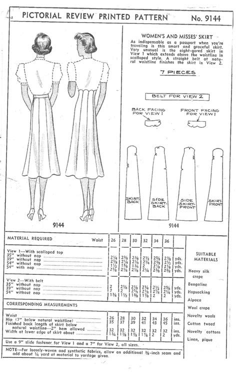 1930s Vintage Sewing Pattern WAIST 32 SKIRT 1278 Pictorial Etsy UK In