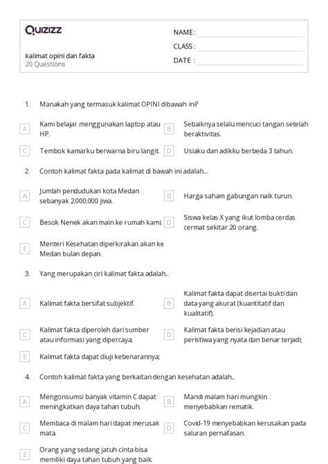 50 Lembar Kerja Fakta Vs Opini Untuk Kelas 5 Di Quizizz Gratis