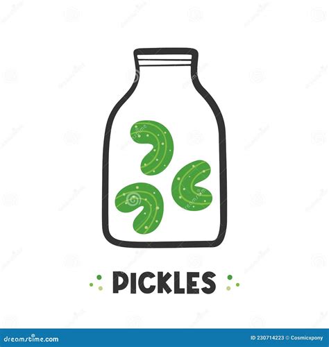 Jar Of Pickles Pickled Green Cucumbers Doodle Style Vector