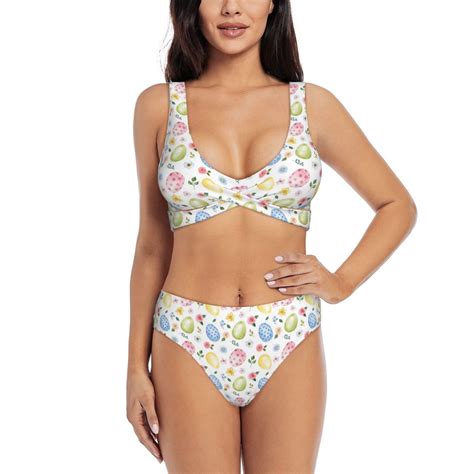 Ocsxa Easter Egg Pattern Women S Bikini Swimsuit Front Cross Two Piece