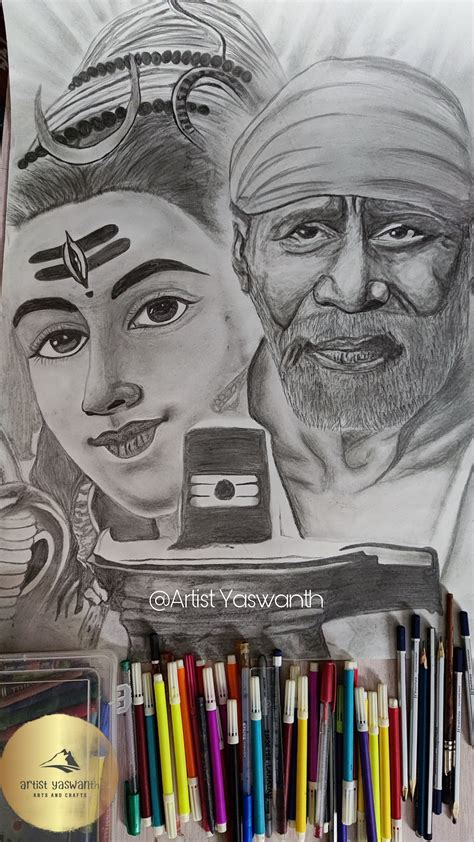 Realistic Pencil Sketch Of Lord Shiva Sai Baba Graphite Pencil