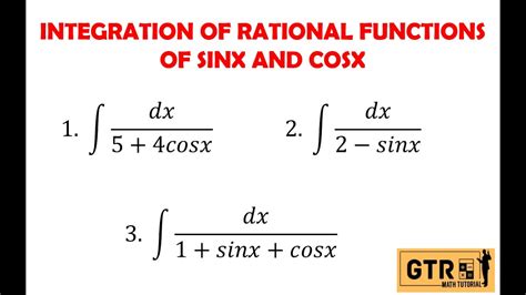 Integration Of Rational Functions Of Sinx And Cosx Youtube