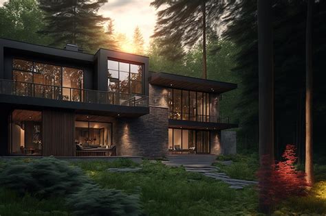 premium ai image beautiful contemporary home   natural setting