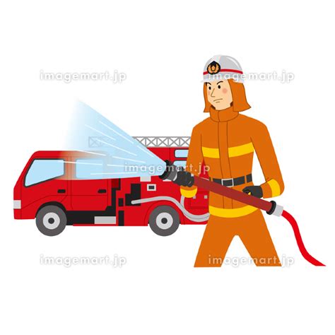 消火活動をする消防士と消防車のイラスト素材 165205494 イメージマート