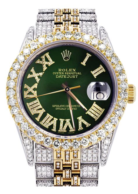 Iced Out Rolex Datejust 36 MM | Two Tone | 10 Carats of Diamonds | Gre ...