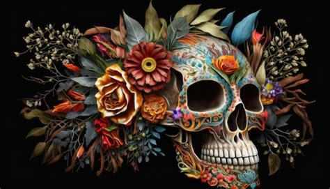 Una Calavera Colorida Con Flores Foto Premium