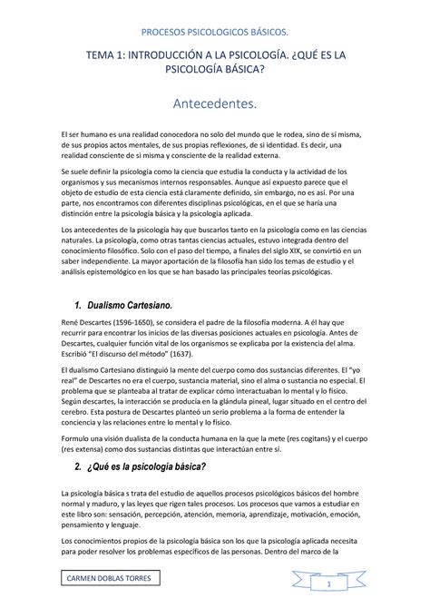 Tema 1 Introducción Procesos Psicologicos BÁsicos Tema 1 IntroducciÓn A La PsicologÍa ¿quÉ