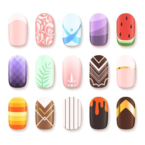 Conjunto de desenhos de unhas. modelo colorido de dedo arte design ...