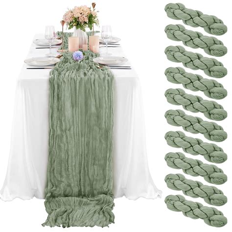 Pcs Sage Green Cheesecloth Table Runner Ft Gauze Table Runner For