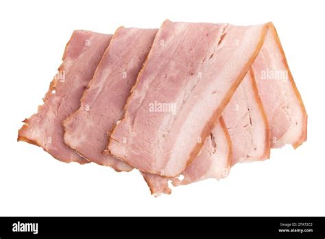 Heap Raw Smoked Bacon Isolated Streaky Brisket Slices Fresh Thin