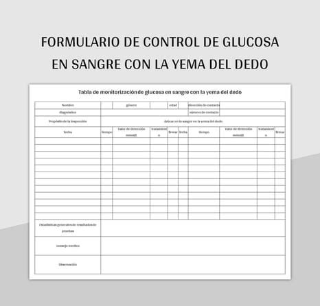 Plantilla De Formato Excel Formulario De Control De Glucosa En Sangre